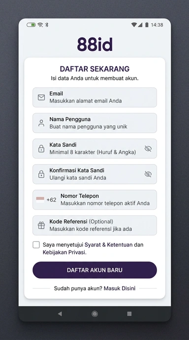 Cara Registrasi Akun Baru 88id untuk Android