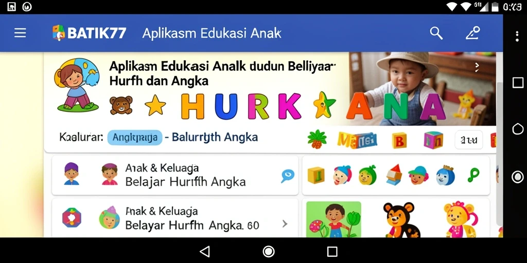 Tampilan antarmuka fungsional aplikasi belajar huruf dan angka.
