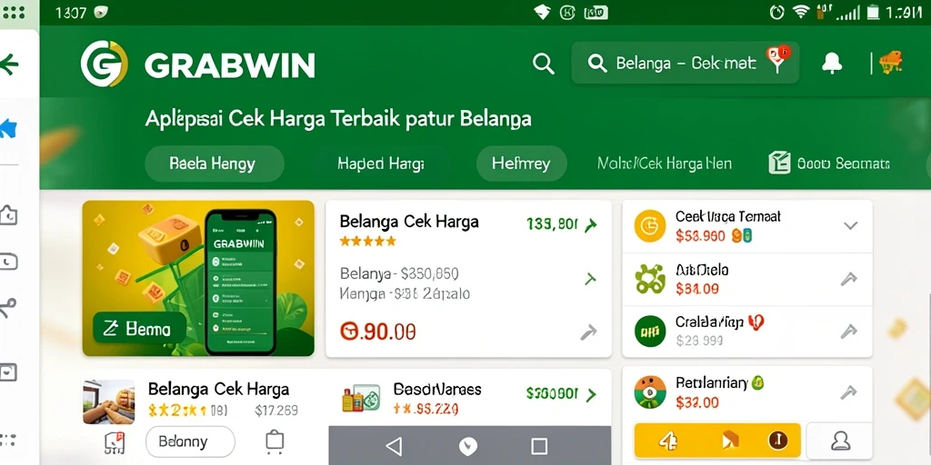 Tampilan antarmuka GRABWIN menunjukkan kemudahan pencarian harga yang cepat dan efisien.