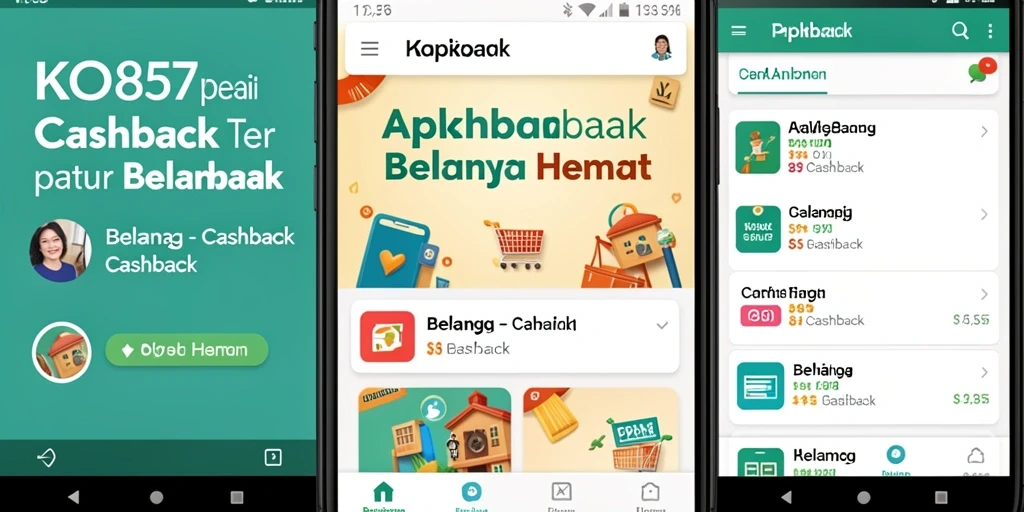 Antarmuka aplikasi KO857 dengan fitur Cashback yang menarik.