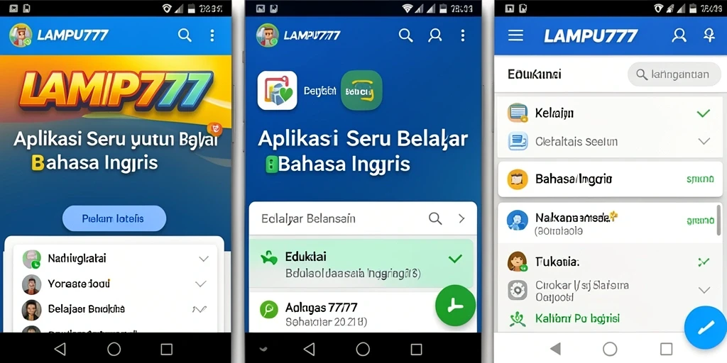 Antarmuka aplikasi LAMPU777 untuk belajar Bahasa Inggris.