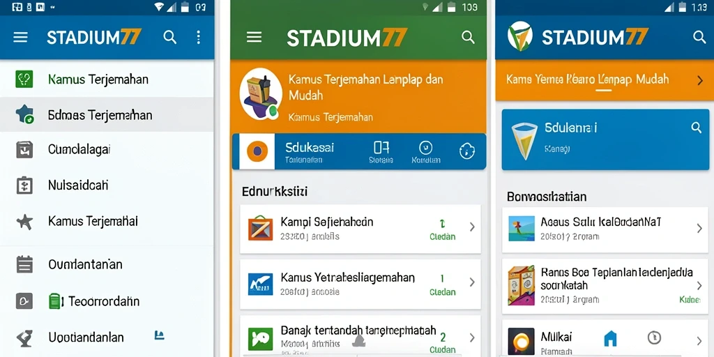 Antarmuka STADIUM77 yang intuitif dan fungsional sebagai Kamus Terjemahan.